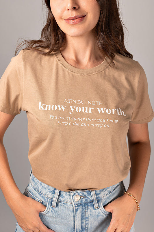 Camiseta know Your Worth Nude Algodão