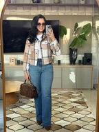 JAQUETA MARROM CROPPED XADREZ