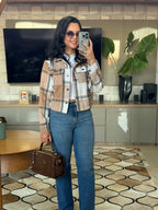 JAQUETA MARROM CROPPED XADREZ