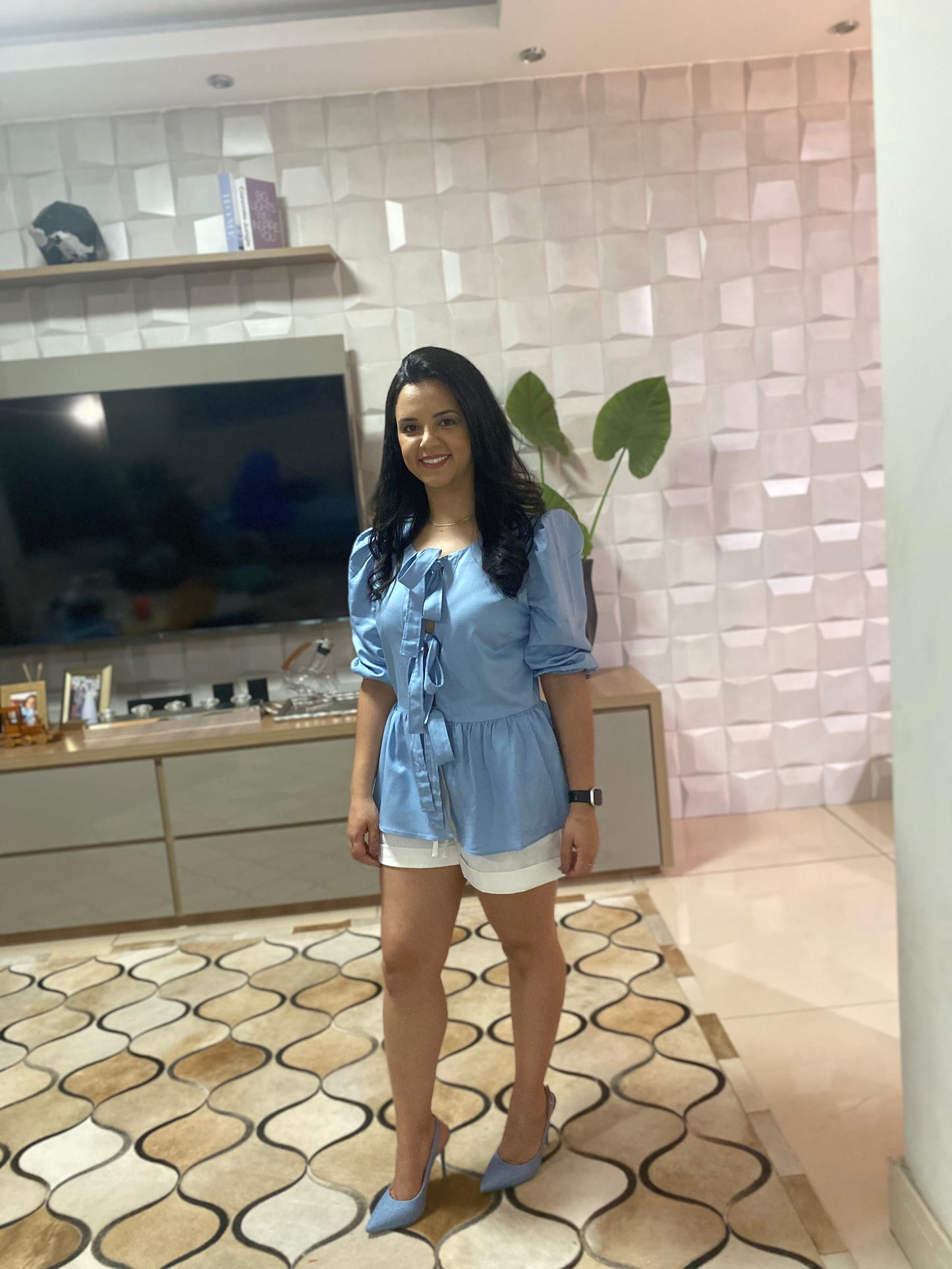 BATA AZUL COM TIRAS LARGAS