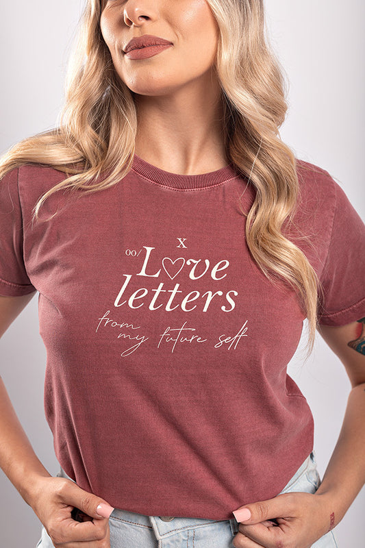 Camiseta Estonada Love Letters Bordô Algodão