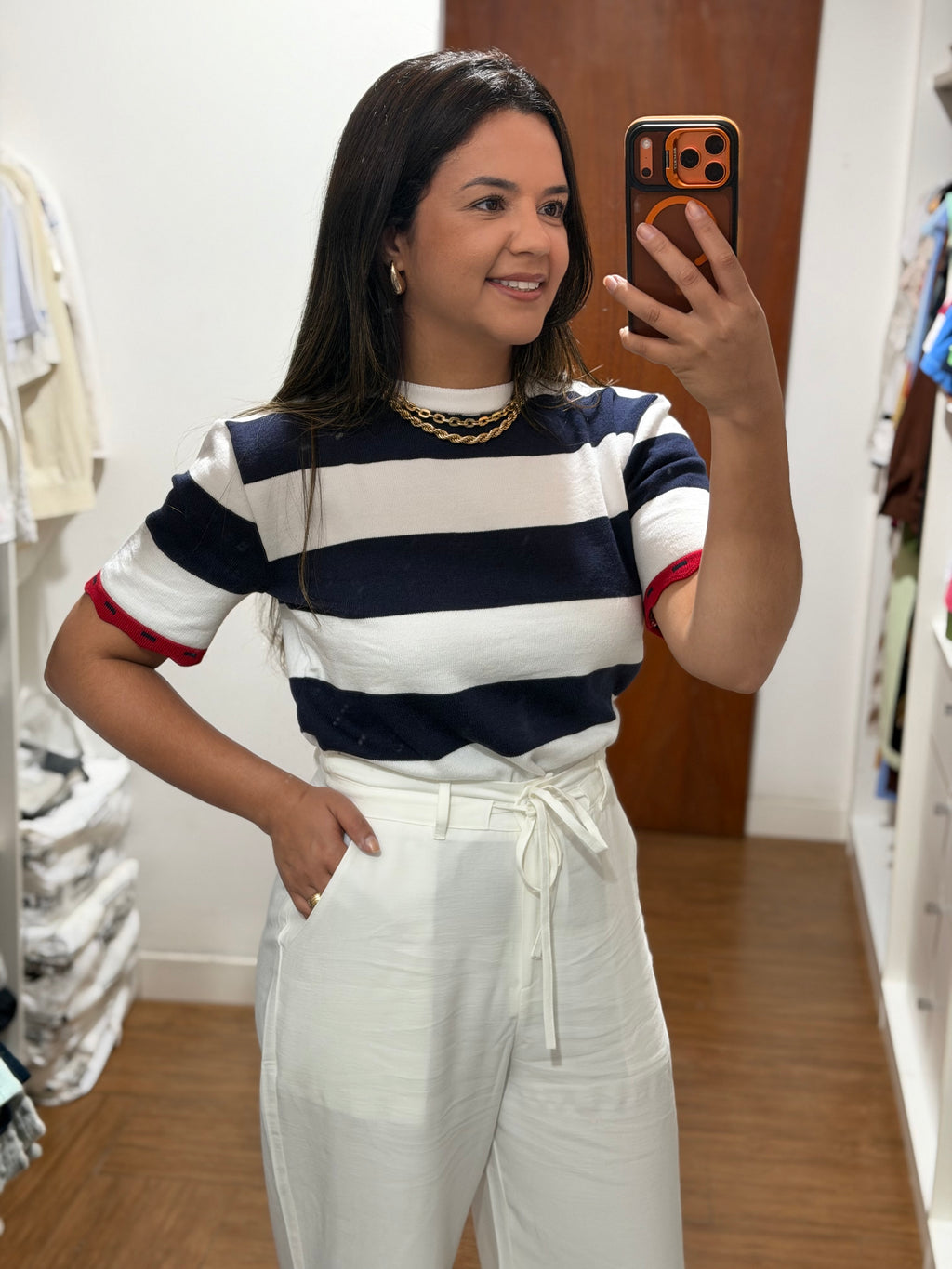 BLUSA ALANA LISTRADA EM TRICÔ MODAL